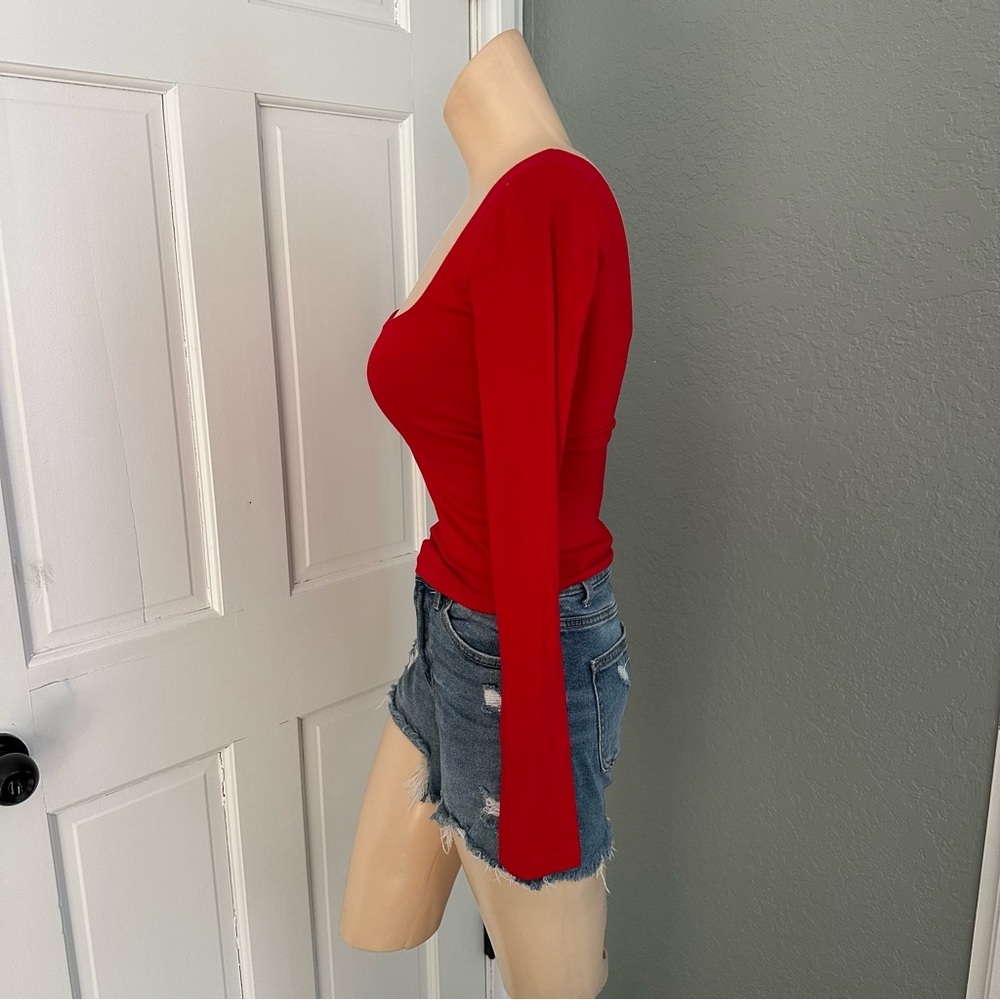 BERSHKA SQUARE NECK CROPPED LONG SLEEVE TOP - Picture 6 of 9